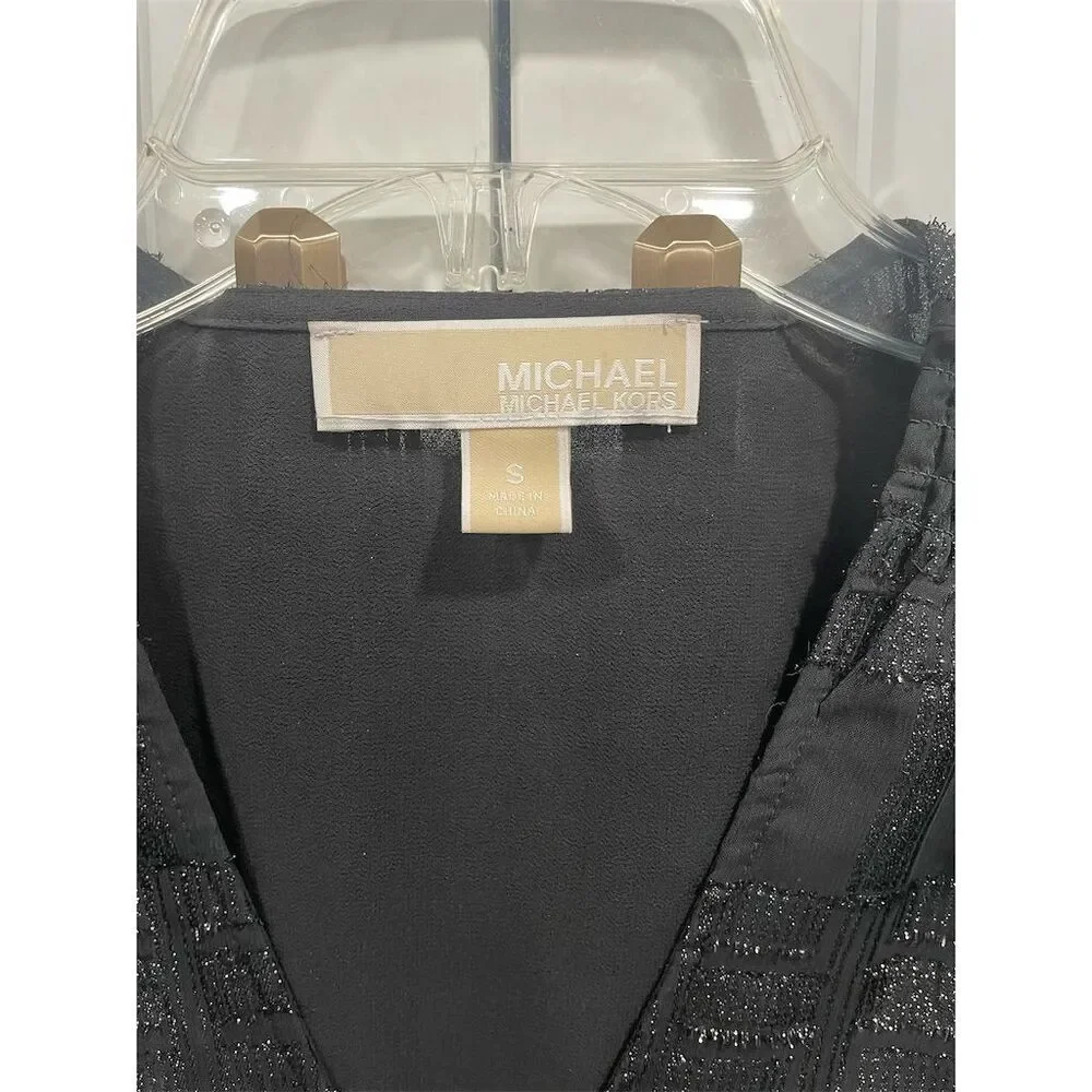 Michael Kors Black Metallic Ruffle Dress S Long Sleeve Party Cocktail‎ Plaid